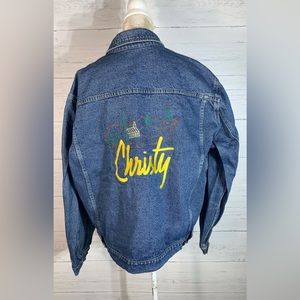 Vintage  Embroidered  "Christy" Denim Jean Jacket Hippie Womens 2X Trucker